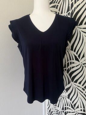 Adrianna Papell Dark Navy V-Neck Flutter Sleeve Women's Top